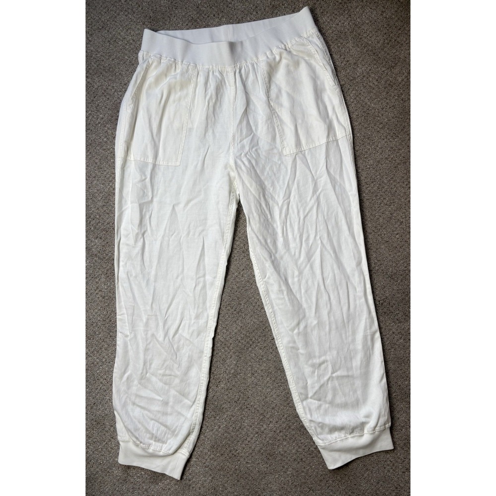 Faherty Women's XL Arlie Day Pull On Jogger Pants Tencel Linen Blend White Beach